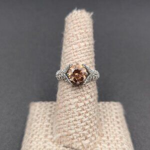 Size 7 Sterling Silver Brown Cream Cubic Zirconia Gem Band Ring A6184